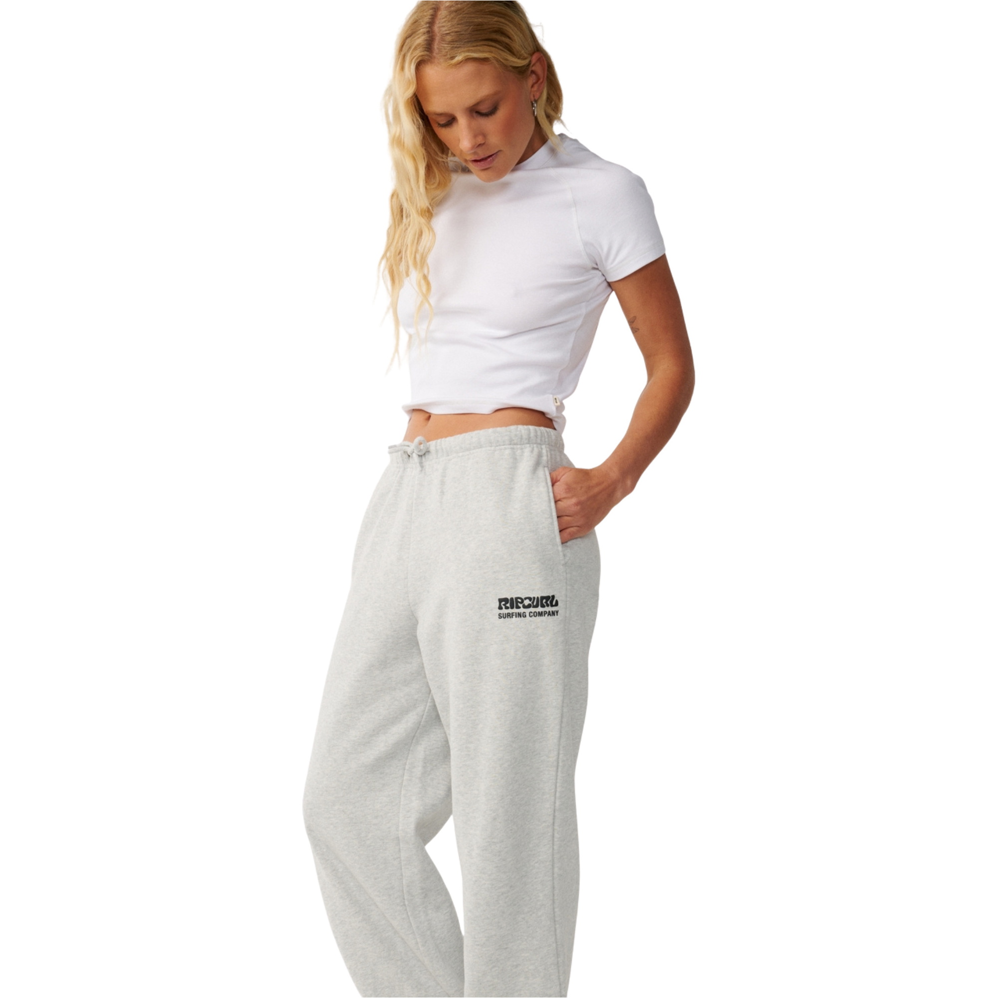 2026 Rip Curl Mulher Prancha De Surf Puff Pernas Largas Calça De Pista 06OWPA - Grey Marle / Black
